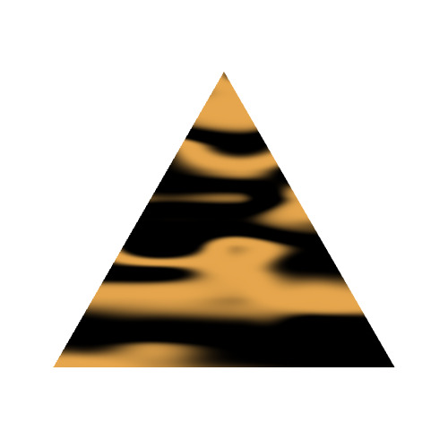 A wave of orange and black within a equilateral triangle